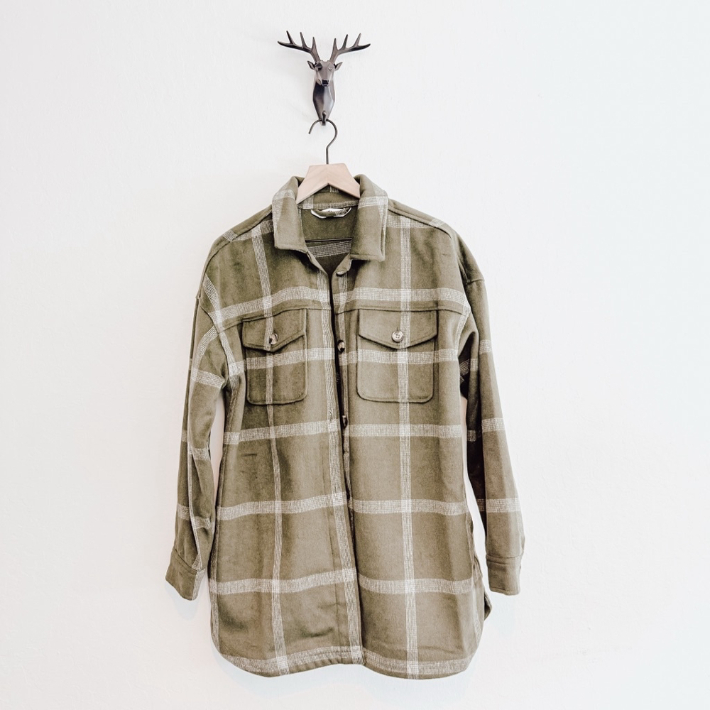 Sonoma Men’s Green Plaid Button-Front Shacket Jacket Size Medium